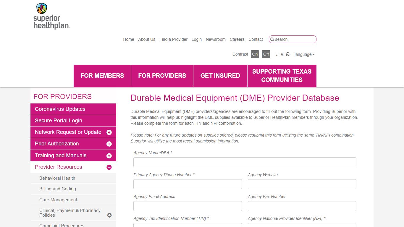 Durable Medical Equipment (DME) Provider Database - Superior HealthPlan