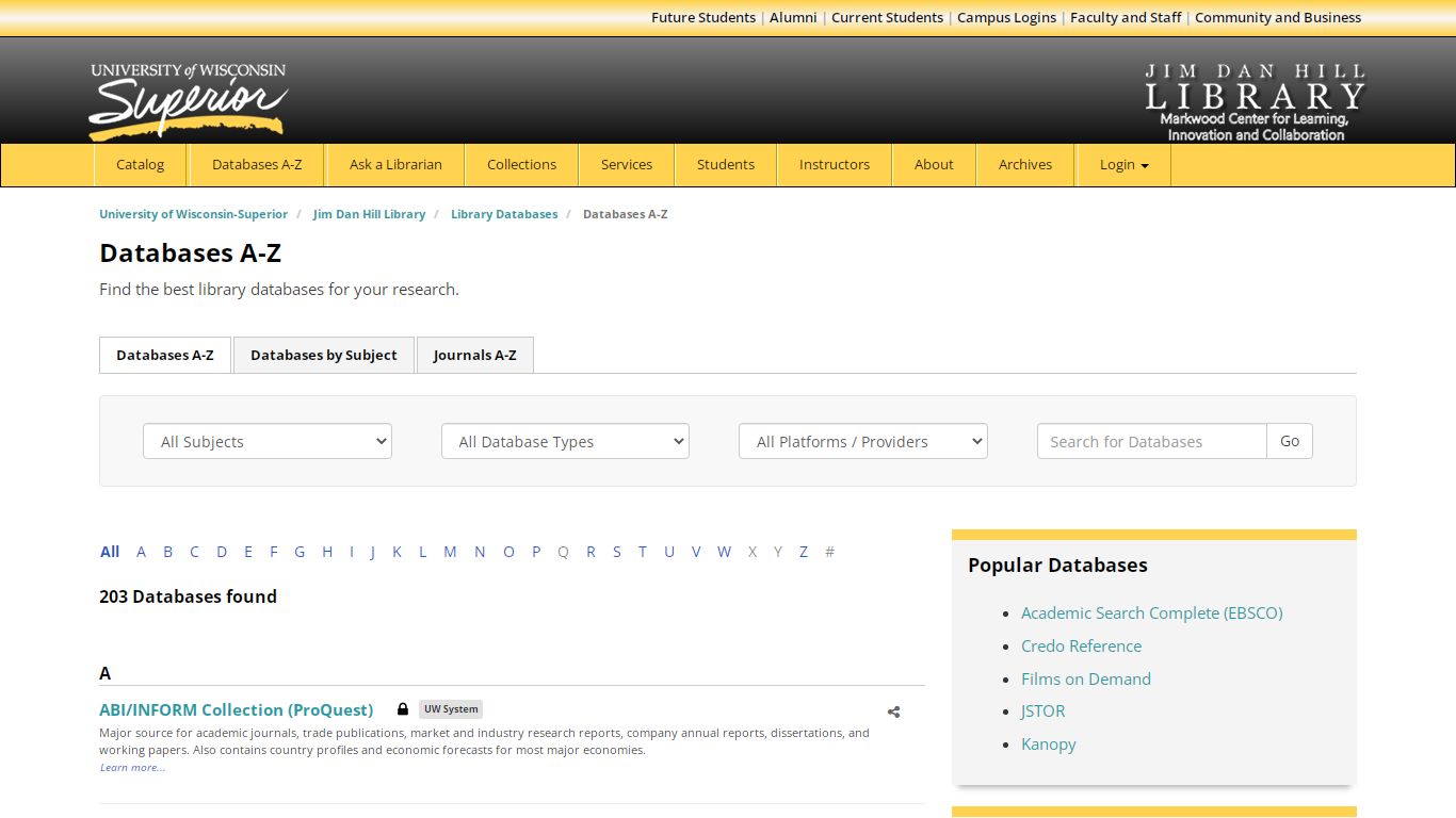 Databases A-Z - University of Wisconsin–Superior
